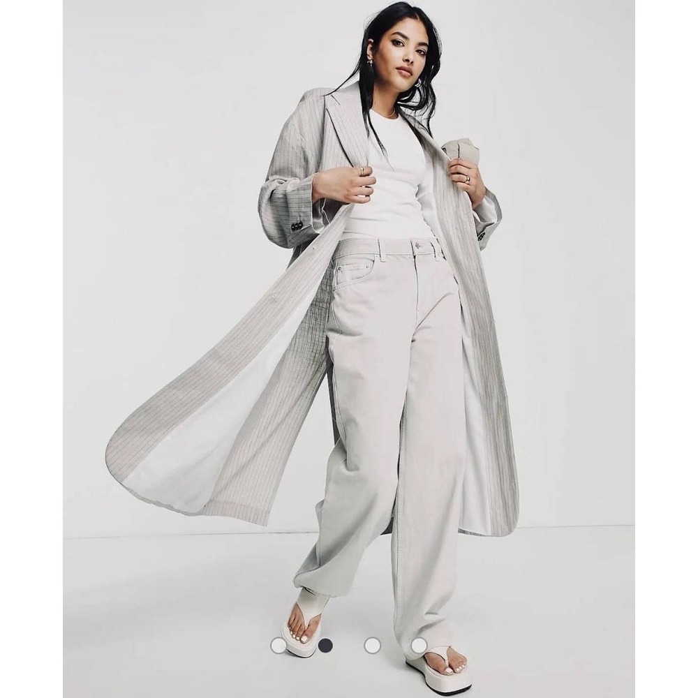 Topshop linen‎ duster polished 10 pinstripe neutral elevated style summer chic